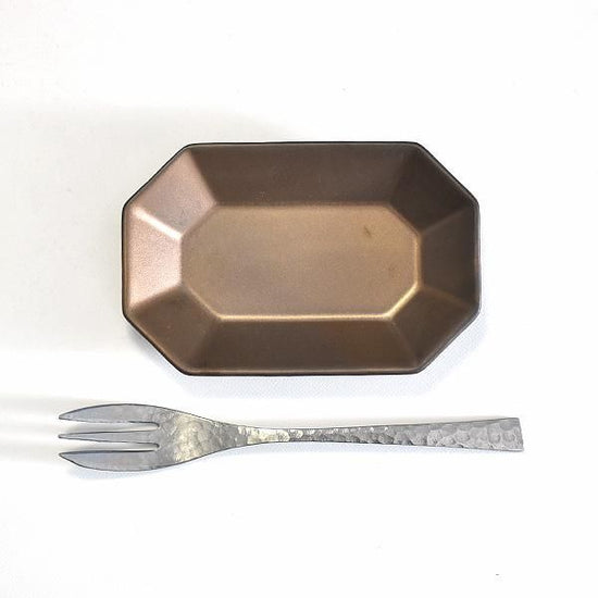 Depre Gold Rectangular Octagonal Plate S, gold type, Western tableware, long rectangular plate, small plate, made in Japan, Minoyaki, café style, stylish, modern