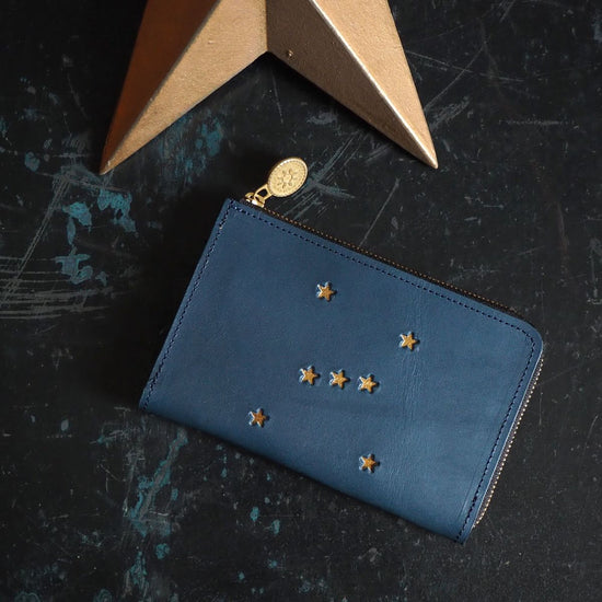 L-Shape Zipper Middle Wallet (ORION Night Blue) Cowhide Ladies Men Stars