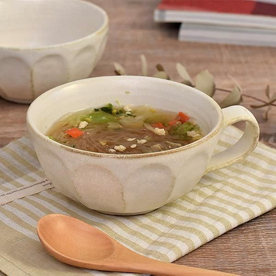 Rinka White Soup Cup White Japanese Tableware, Small Bowl, Made in Japan, Minoyaki, Stylish, Modern