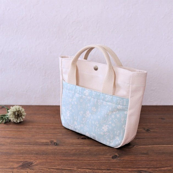 Canvas tote bag pouch (mint grass and flowers)