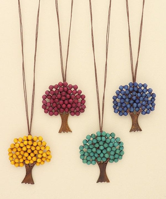 Wood tree top brooch necklace in 4 colors, detachable A24WPN062