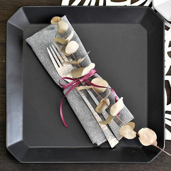 Depre Black Octagonal Plate L Black type Western tableware, regular square plate, shaped plate, made in Japan, Minoyaki, cafe style, stylish, modern