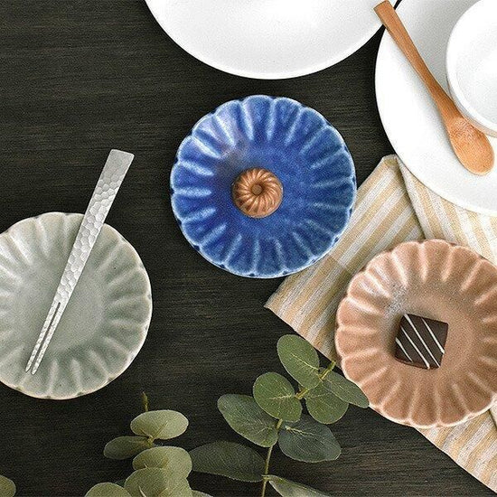 Blue Matte Shinogi 10cm dish, Western tableware, small dish, made in Japan, Minoyaki, stylish.