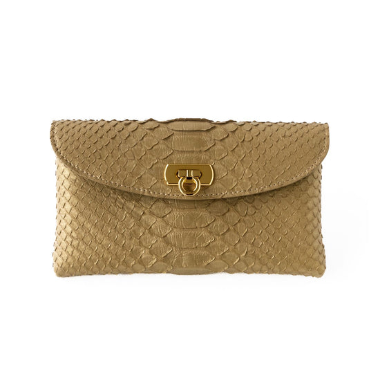 Flap wallet fleur long python / antique gold