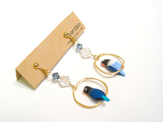 Ring-Riding Pierced earrings with Blue Button Incrusted Swarovski Clip-on earrings