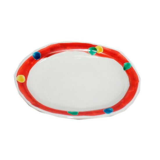 [Eisyou] Six-inch oval dish with polka-dot design in red rolls