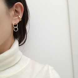 [Brass & Silver] Mini Double Circle Pierced earrings/Clip-on earrings. allergy-friendly, combi-color, small, small, lightweight.