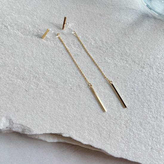 Gold T Pierced Earrings Long Stick