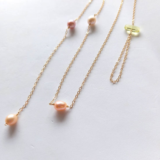 Natural multi-colored pearl Y necklace