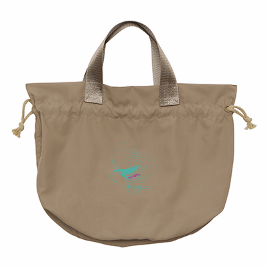 Recycled polyester ripstop drawstring bag, sand khaki "Humpback whale parent-child bond GRV"