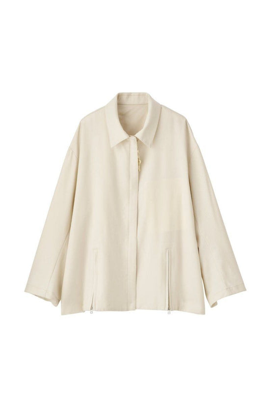 High End Design Slit Wool Shirt Jacket/Cream