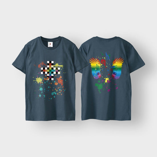 [Checkered Flag Crossroads and Splashes on Rainbow Wings] T-Shirt