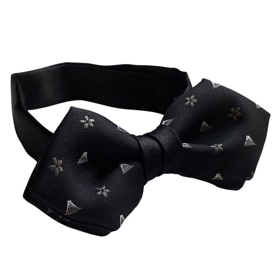 Bow Tie Nishijin Silk (Bow Tie) One Touch - 18. Hokusai (Fuji and Cherry Blossom Pattern) Black Made in Japan