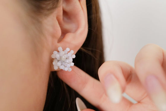 Coral Blue Lace Agate Pierced earrings
