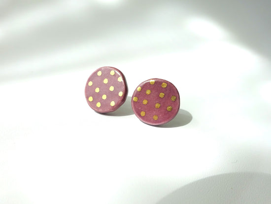 Gold dot round pierce/earring (purple)