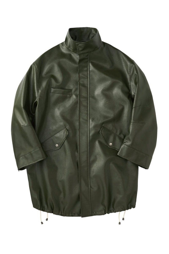 Label Leather Jacket/Dark-Green