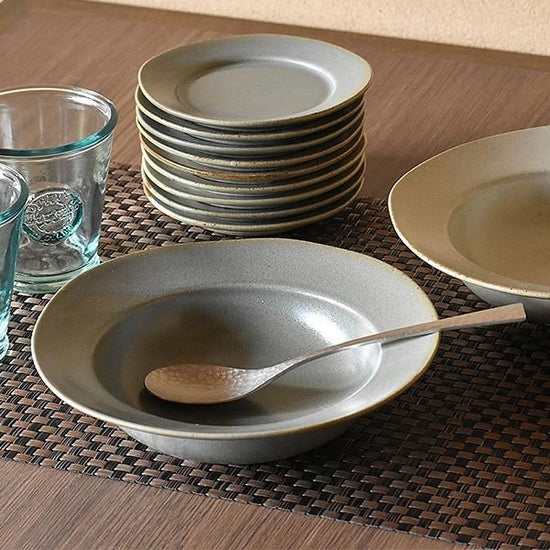 Wide Rim Gray 19cm Soup Grayish Western Tableware Deformed Bowl Made in Japan Minoyaki Cafe Style Stylish