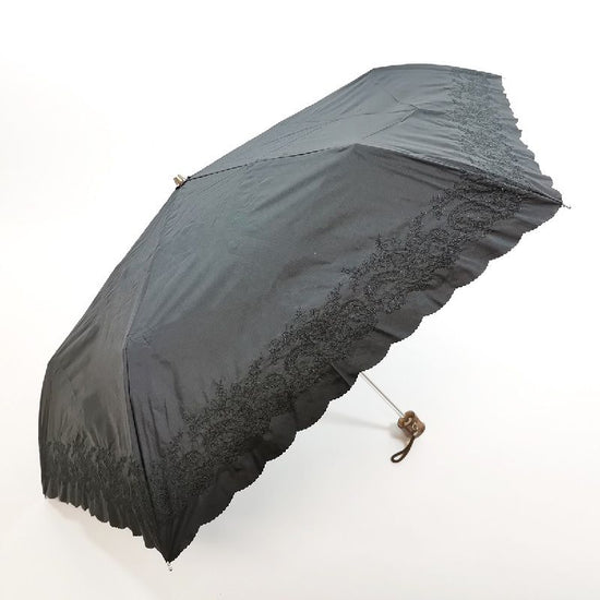 Heat & Full Shading Paisley Hem Embroidery & Heat Cutting 3-Tiered Folding Umbrella for Sun & Rain Black Coated Back