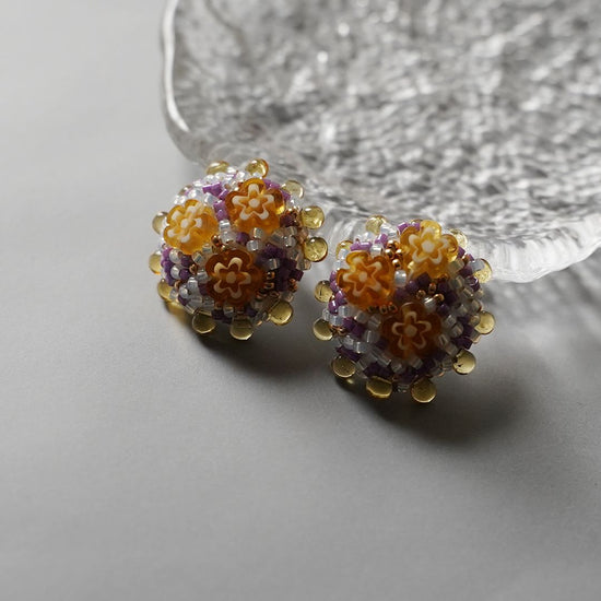 Kitchen 11 Clip-on earrings Pierced earrings beaded embroidery orange purple white large