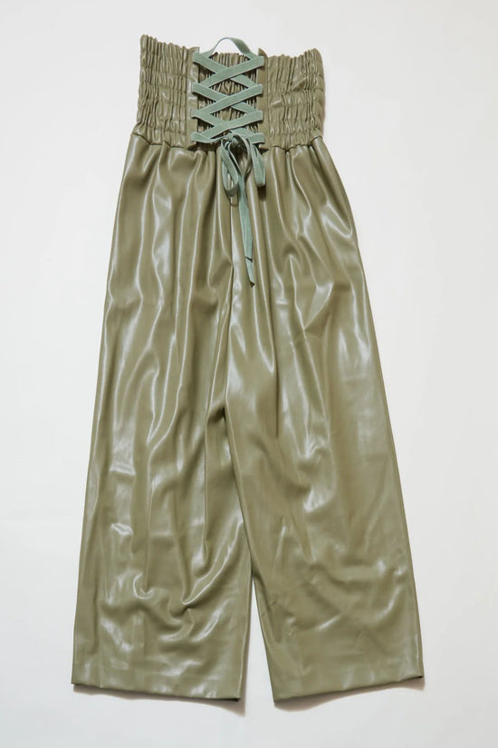 Eco-Leather Wide Pants (Green)