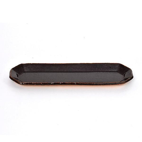 Angle Brown Long M Brown type Western tableware, shaped plate, made in Japan, Minoyaki, café style, stylish, modern