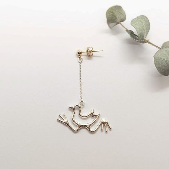 Cute bird motif of the southern island *Chibiharakuina* sold by one ear (Pierced earrings, Clip-on earrings, silver material)
