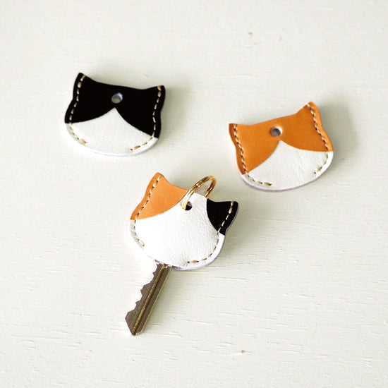 Cat Pattern Key Cover Genuine Leather