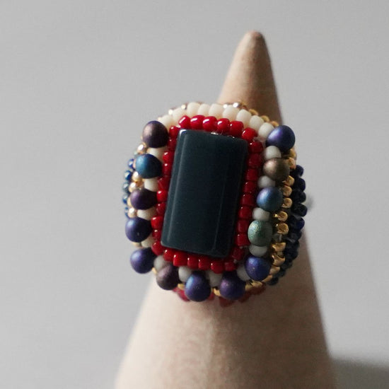 Scarf ring also fashionable ring 206 free size bead embroidery ring tricolor navy large ring