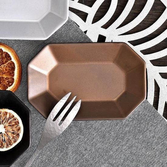 Depre Gold Rectangular Octagonal Plate S, gold type, Western tableware, long rectangular plate, small plate, made in Japan, Minoyaki, café style, stylish, modern
