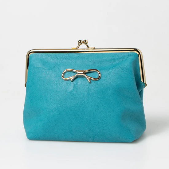 Synthetic leather ribbon hardware clasp pouch