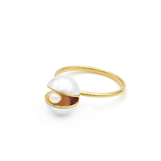 K18yg Akoya pearl white ring / Shell Pearl white