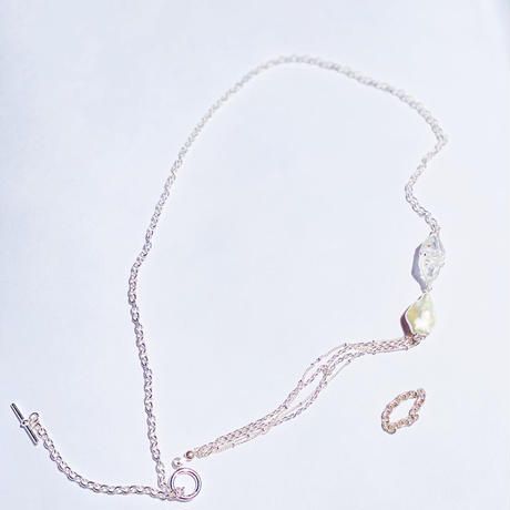 Long Silver Necklace with Freshwater Pearls and Natural Stones