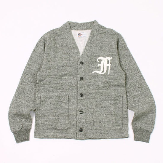 FELCO 12oz TERRY V-NECK LETTERED CARDIGAN - OLD F FONT FELT WAPPEN - 5 Colors - FELC-371