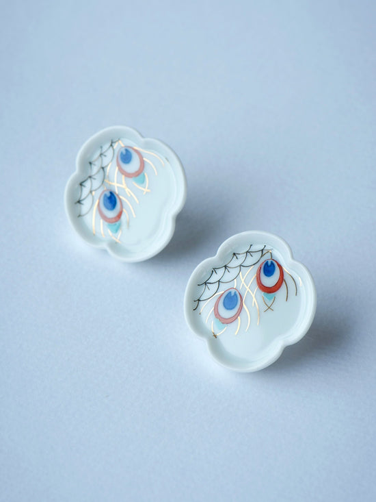 Peacock Mokkou Earrings - White