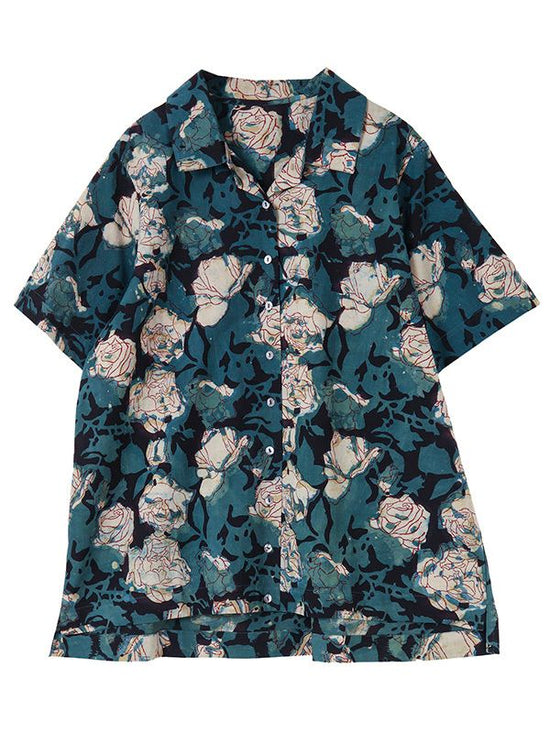 Oriental Flower Block Print Shirt Blouse (2 Color)