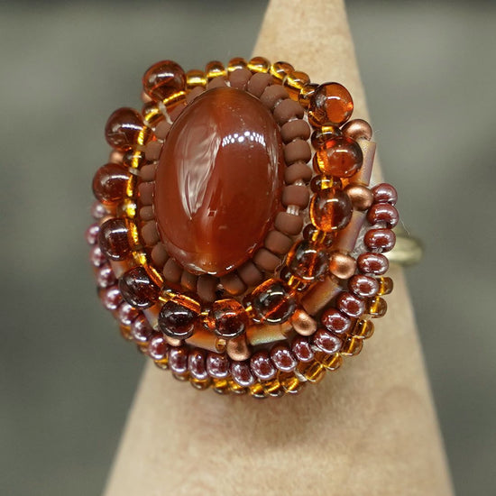 Also for scarf clasp! Chatty ring 135 free size bead embroidery ring natural stone large ring