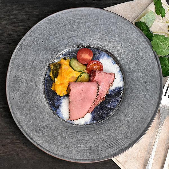 Purple Sink Round Plate Large Blue Japanese Tableware Round Large Plate Made in Japan Minoyaki, Stylish, Modern