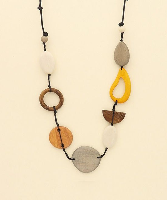 Wood Mixed Plate Necklace A24WPN041BR