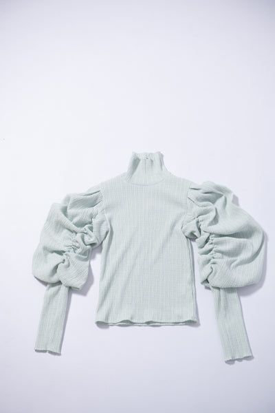 Cut Jacquard High Neck Blouse (MINT)