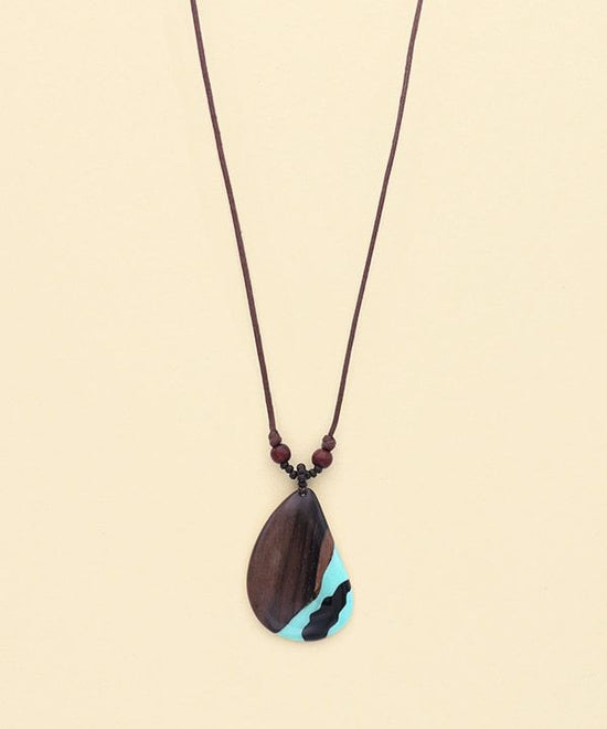 Wood Resin Oval Top Necklace A24WPN126TQ