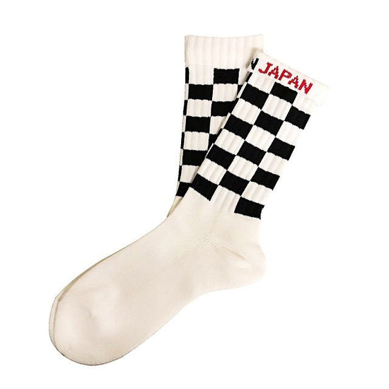 "CHECKER -white- " Socks