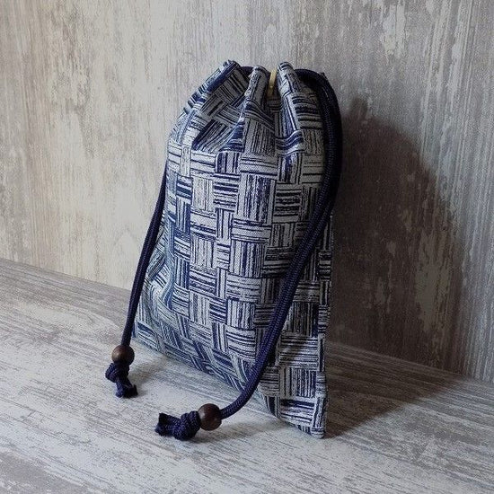 Kyoto Denim checkered bag made of navy blue fabric, silver
