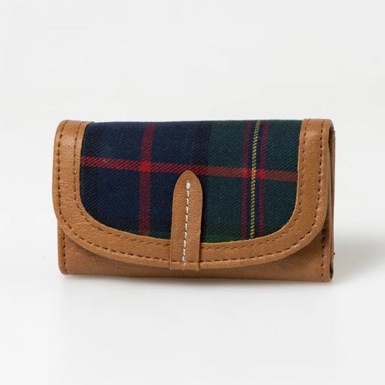 Synthetic leather tartan check key case in 3 colors