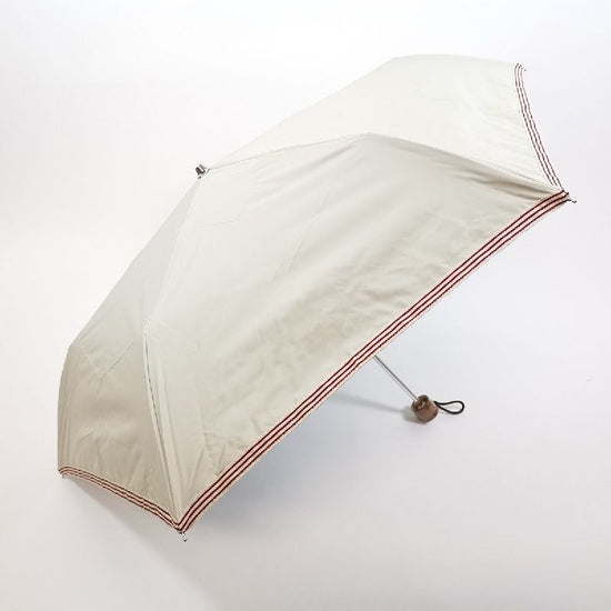 Heat Shield & Full Shading Solid Hem Retro Marine Border Sunshade 3-Tier Folding Umbrella Black Coated Back