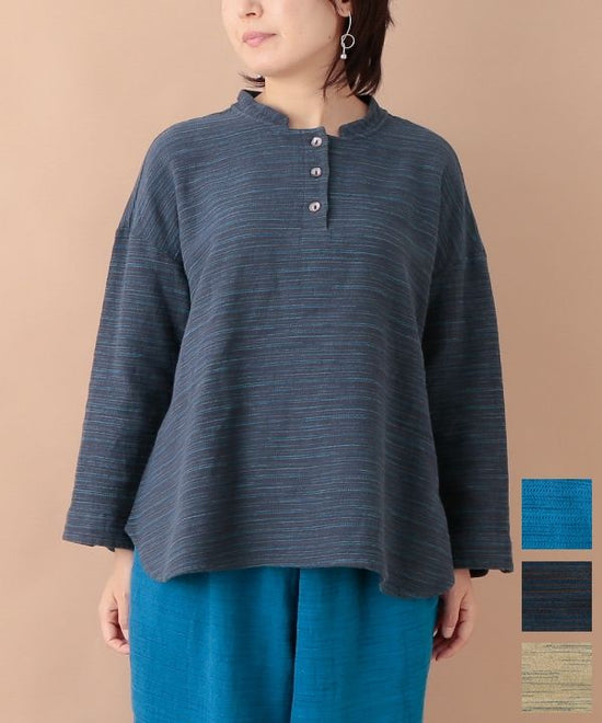 Khadi style mixed slub cotton rough blouse 24W414