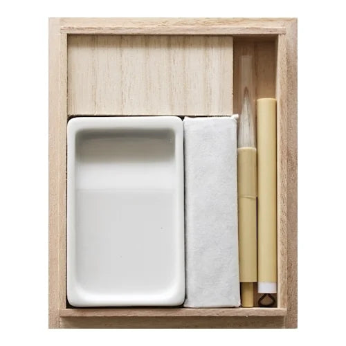 Furukawa Shiko Small Calligraphy Set with Ceramic Inkstone – Seigaiha Waves