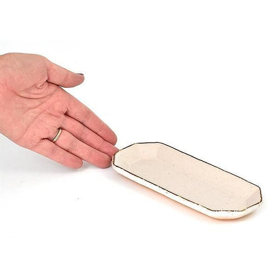 ANGLE WHITE LONG S White type Western tableware, shaped plate, made in Japan, Minoyaki, cafe style