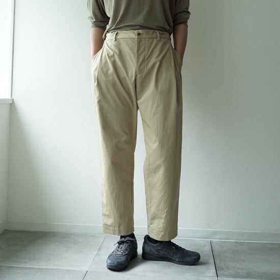 Ventile Cotton Weather Cloth Side Tuck Pants(BEIGE)