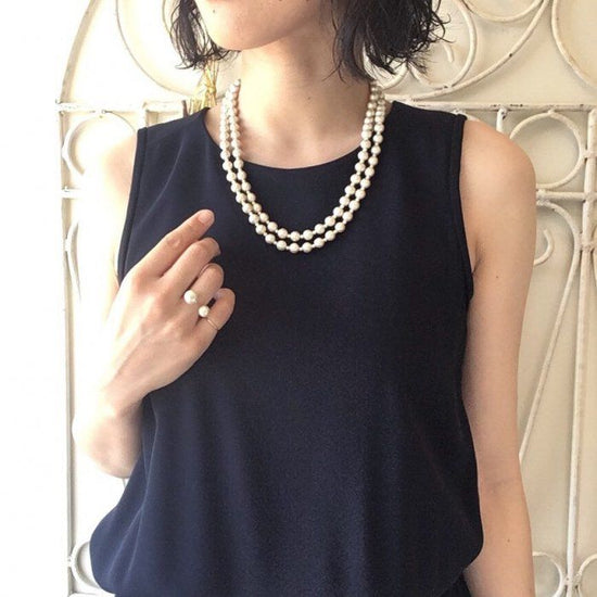Cotton pearl long necklace