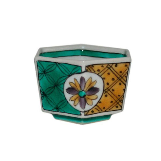 [Eisyou] Hexagonal Sake Cup with Blue Handles and Small Patterns